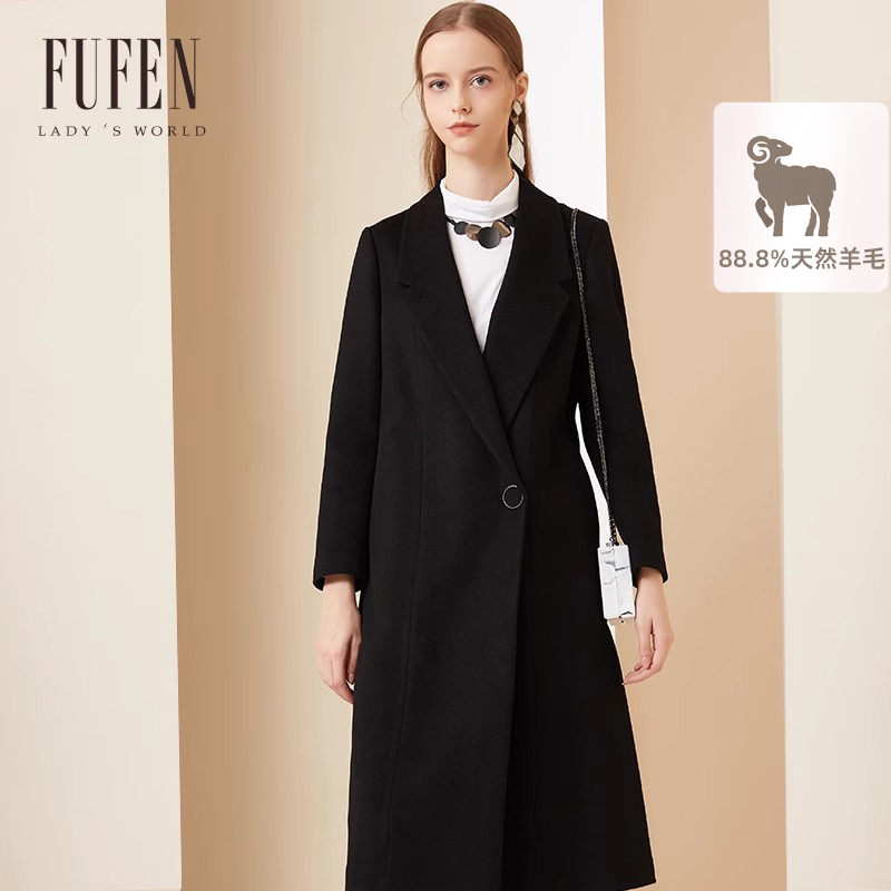 FUFEN福芬西服领百搭中毛呢大衣