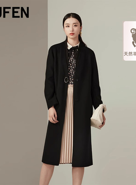 FUFEN福芬新款女冬装外套毛呢黑色气质大衣酷上衣DY-13182