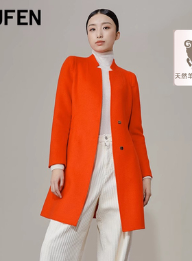 FUFEN福芬新款女冬毛呢大衣中长款女红色修身外套DY-10466-1