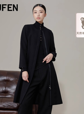 FUFEN福芬新款黑色毛呢外套修身收腰气质优雅大衣女DY-14509