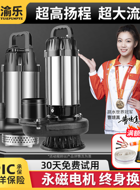 渝乐智能永磁无刷直流潜水泵48V60V72V电动车电瓶式农用抽水泵机