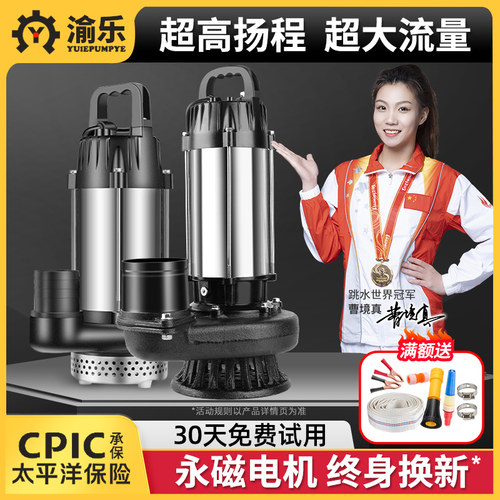 渝乐智能永磁无刷直流潜水泵48V60V72V电动车电瓶式农用抽水泵机