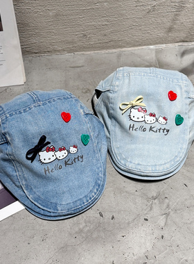 2025日系可爱hellokitty纽扣鸭舌帽子女款显脸小前进帽牛仔画家帽