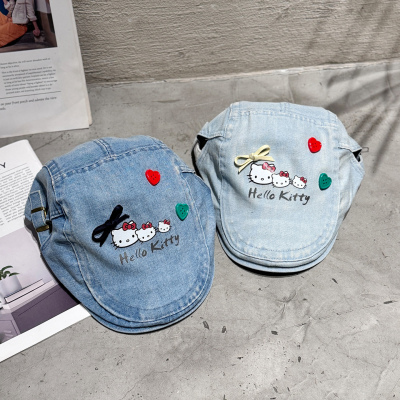 2025日系可爱hellokitty纽扣鸭舌帽子女款显脸小前进帽牛仔画家帽