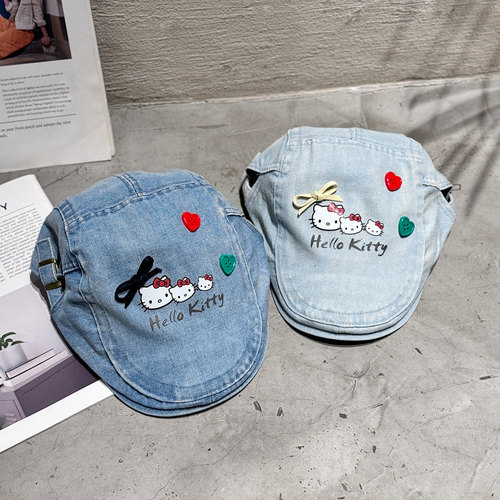 2025日系可爱hellokitty纽扣鸭舌帽子女款显脸小前进帽牛仔画家帽