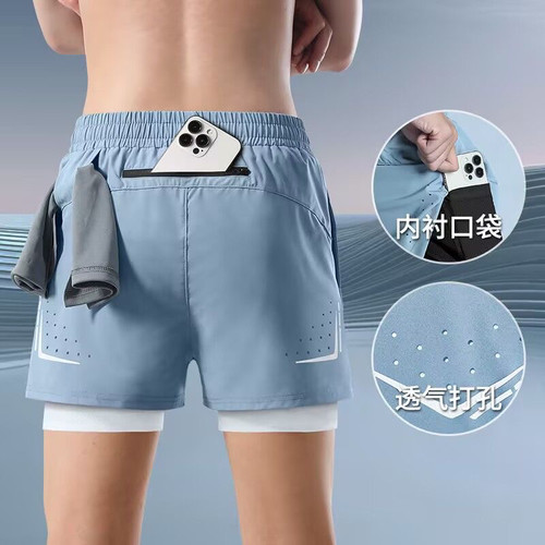 2025跑步短裤男带内衬马拉松田径可放运动裤三分裤专业健身双层裤