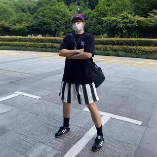 男中腰速干健身训练宽松抽绳运动短裤 子 网眼透气斑马纹三分裤 夏季