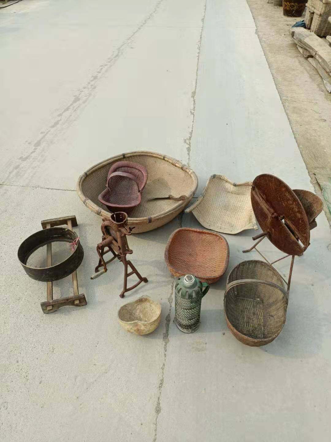 怀旧老物件复古中式特色民俗工艺品竹编篮子葫芦水瓢水壶收藏品