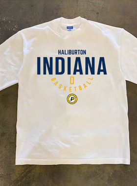 步行者哈利伯顿0号运动休闲长袖T恤美式潮牌重磅300克打底衫秋衣