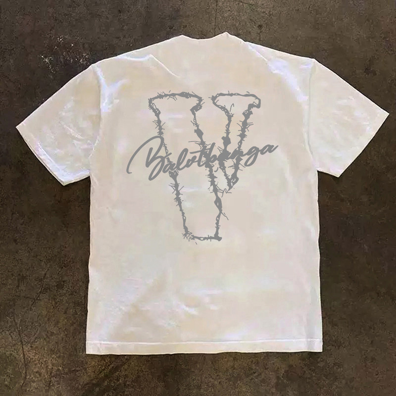 美式潮牌涂鸦字母印花短袖T恤休闲户外重磅纯棉小领口280克半袖男