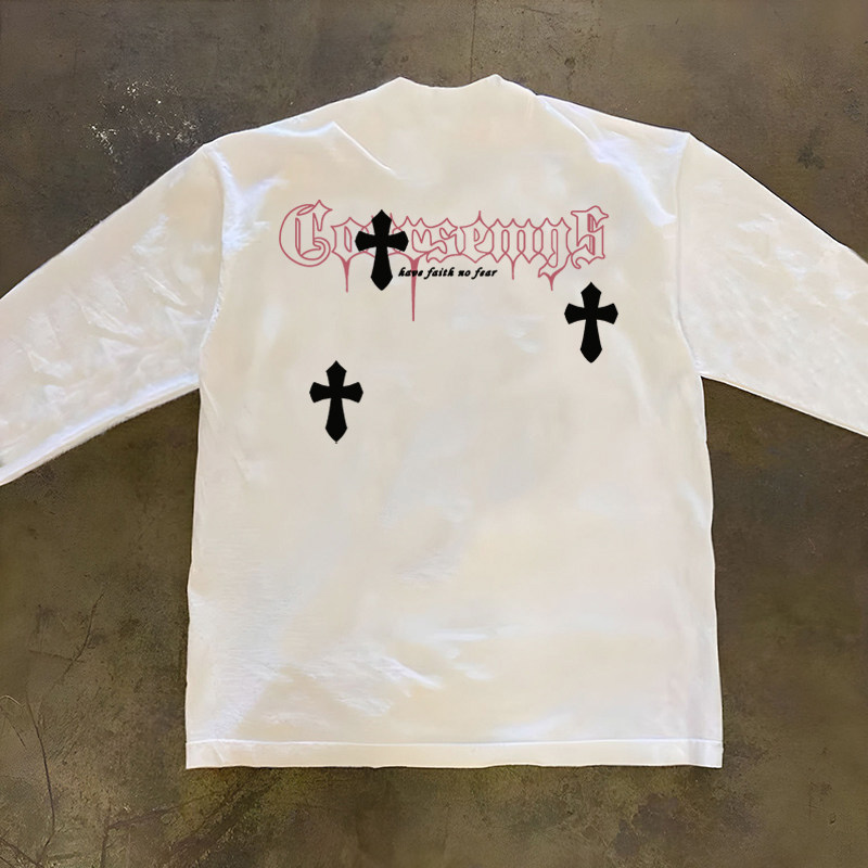 美式潮牌十字架字母印花长袖T恤户外重磅纯棉小领口300克打底衫男,男装,Polo衫,淘宝优惠券,粉丝福利购,淘宝优惠卷