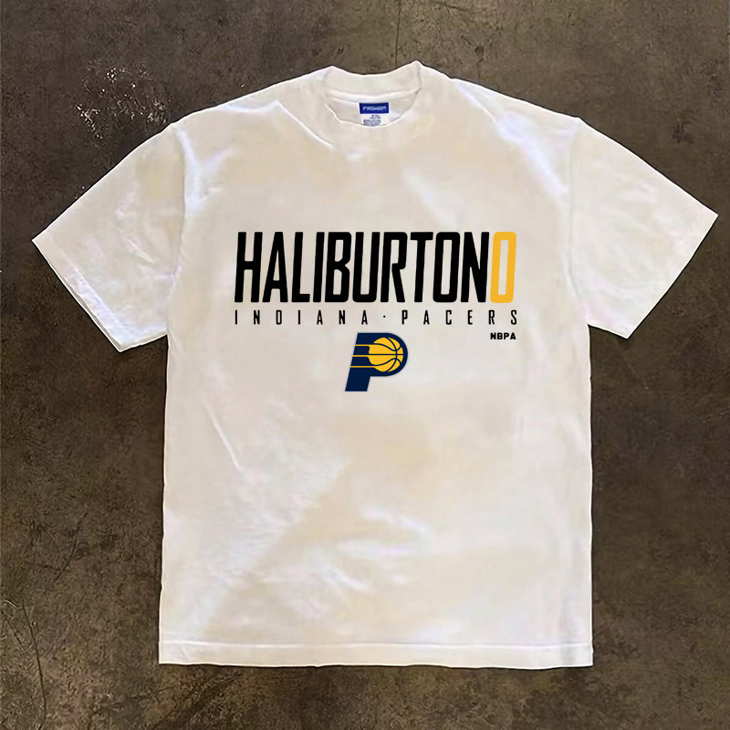 哈利伯顿0号短袖T恤篮球球服运动训练短袖T恤重磅小领口280克半袖