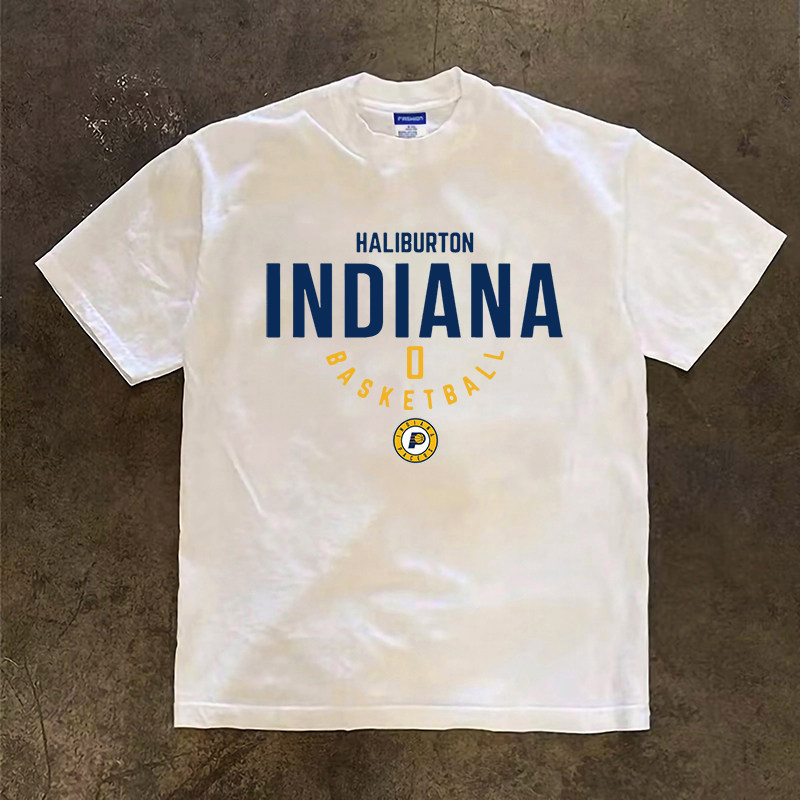 步行者哈利伯顿0号训练短袖T恤男美式篮球运动重磅小领口半袖上衣