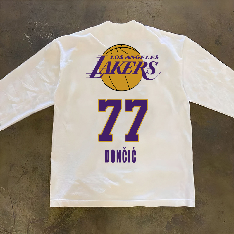 湖人队东契奇77号球衣篮球运动训练长袖T恤潮牌重磅300克打底衫男