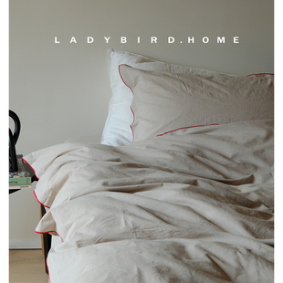 南法浪漫双层飞边设计色织高密棉100纯棉水洗棉ins纯色床单四件套