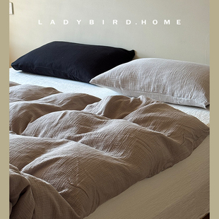 ladybirdhome黑白灰撞色三层纱四件套A类100%纯棉裸睡级透气床单