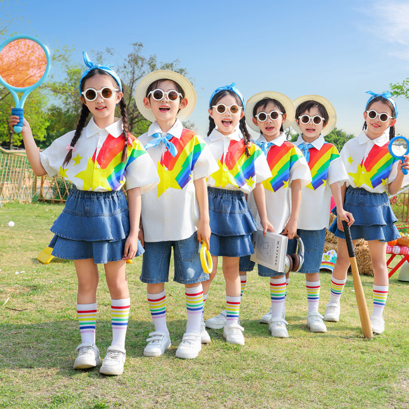 儿童糖果色夏季POLO衫啦啦操服装幼儿园毕业季红歌合唱班服表演服