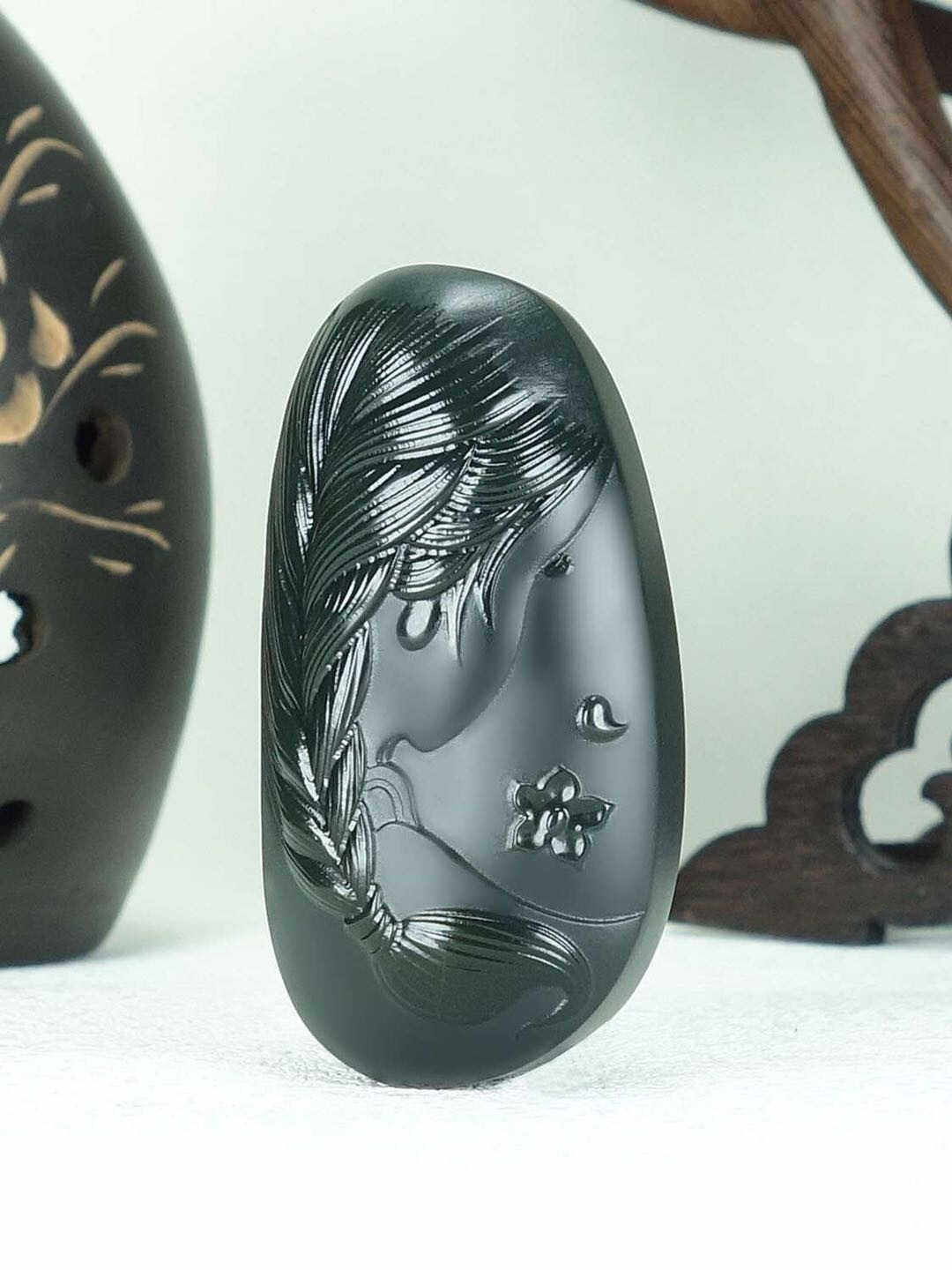 真品和田玉遇贵人美女吊坠青玉美女挂件玉坠玉佩天然玉石项链男女