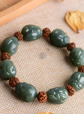 和田玉招财貔貅手串男女士青玉