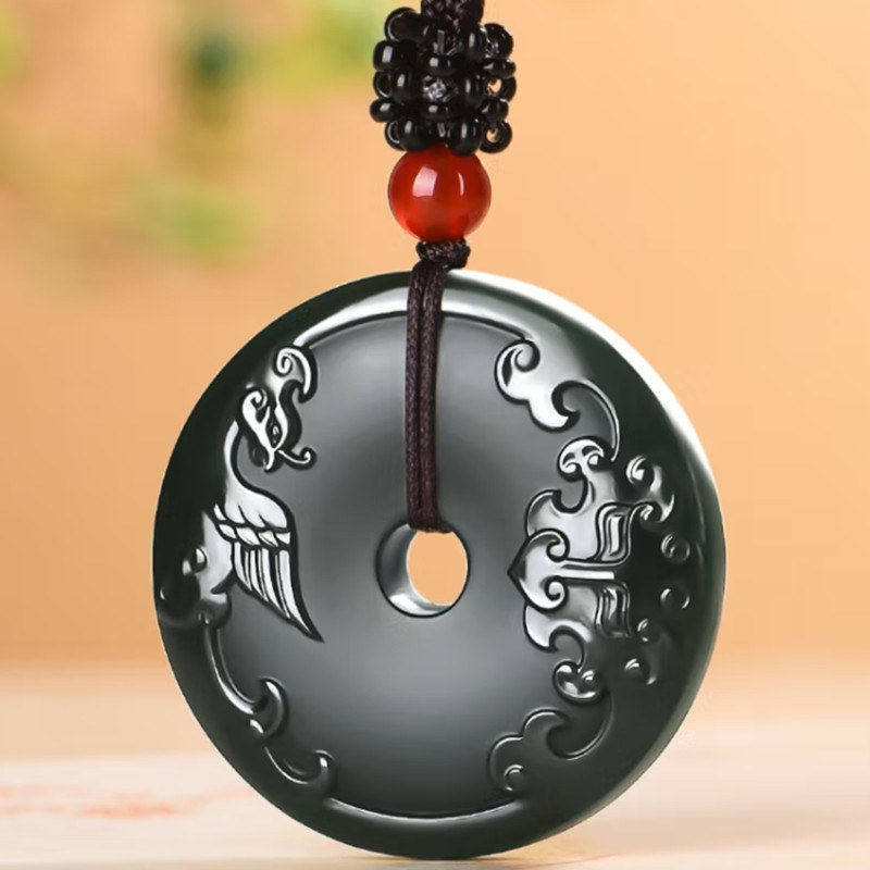 天然和田玉龙凤玉吊坠男女士青玉仿古兽面平安扣挂件玉坠玉石玉佩