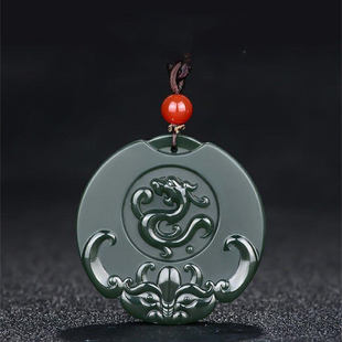 天然和田玉仿古龙兽面玉牌吊坠青玉兽面守护挂件仿古兽面玉坠玉佩