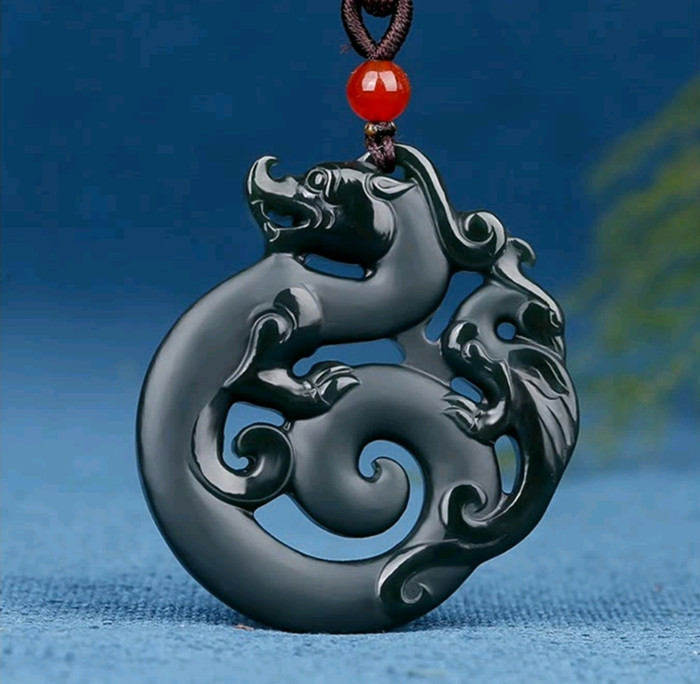 天然和田玉仿古龙凤玉佩青玉生肖龙挂件龙凤配吊坠男女款玉石项链