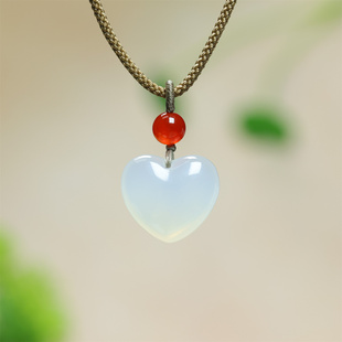 真品冰种玛瑙爱心吊坠玉髓心心相印挂件男女情侣款 玉佩玉石项链女