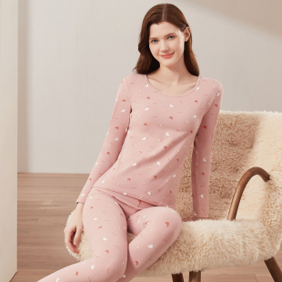 纯棉甜美性感印花圆领秋衣秋裤 顶呱呱女士美体薄款 保暖内衣秋冬季
