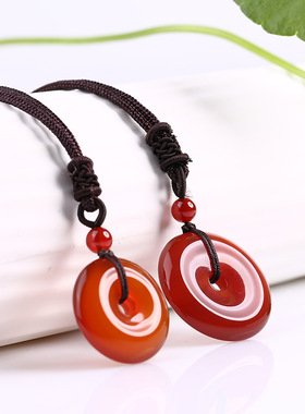 天然红玛瑙本命年圆形吊坠平安扣项链男士女款挂件情侣款礼物简约