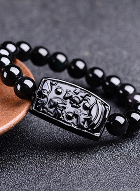 情侣黑曜石三合手牌手链