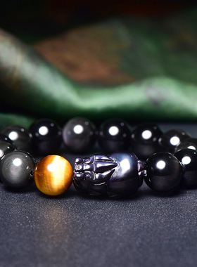 黑曜石原创貔貅情侣单圈手链