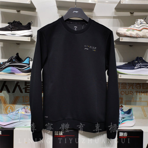 李宁健身男子圆领无帽套头卫衣