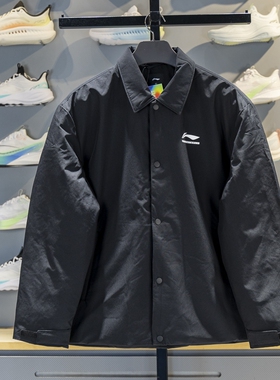 李宁男子棉夹克2025冬季新款CBA篮球系列翻领宽松休闲外套AJMV071
