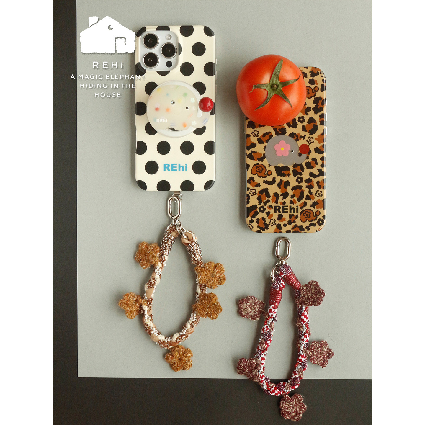 REhi 编织花环手机挂绳 原创编织毛线花花手机便携挂件手拎绳,3C数码配件,手机挂件/手机链,淘宝优惠券,粉丝福利购,淘宝优惠卷