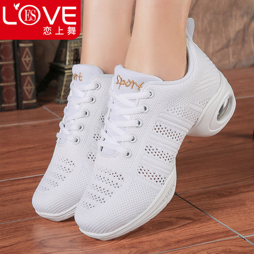 新款春季飞织爵士中跟透气舞蹈鞋