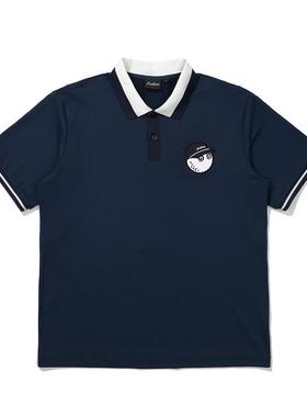 代购MALBON GOLF男士POLO衫透气速干舒适贴身轻量深蓝色短袖翻领
