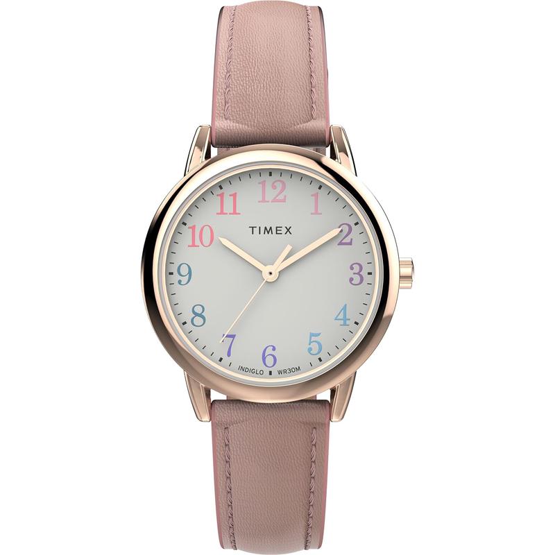 Timex/天美时女表简约经典大表盘石英防水复古黑面皮带表
