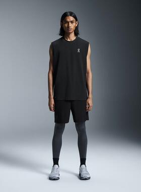 代购ON昂跑男士运动背心透气吸湿排汗速干弹性接缝黑色无袖圆领