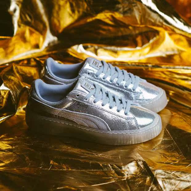 美國代購正品Puma Basket Platform 水晶底厚底女板鞋銀色