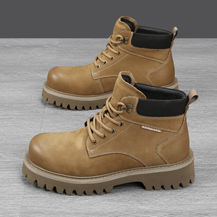 2025新款男士真皮马丁靴男款大黄靴纯牛皮工装鞋高帮休闲靴子加厚