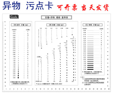 GODA 污点卡A4 标准 点线规菲林尺比对卡片 外观检验规刮伤异物卡