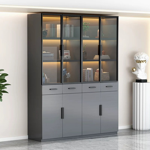 2025新款现代简约轻奢玻璃门展示柜客厅卧室收纳储物柜子书架落地