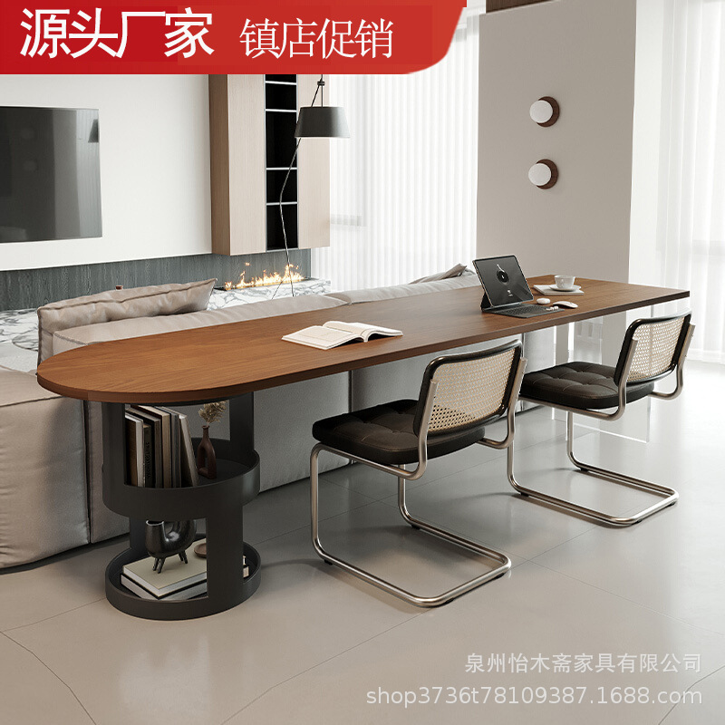 欧式简实木大板书桌客厅沙发长条餐桌亚克力弧形创意学习办公桌子