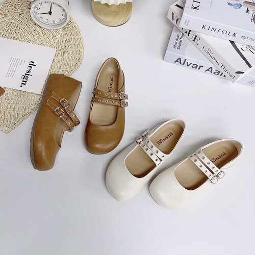 法式复古浅口平底单鞋百搭棕色