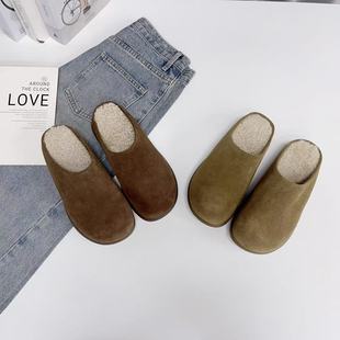 秋冬小土豆真皮羊毛勃肯拖鞋 女加绒百搭休闲外穿懒人鞋