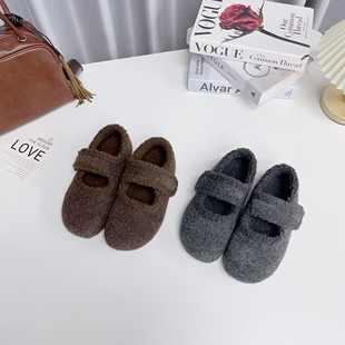 秋冬小香风内增高厚底勃肯鞋 女加绒毛毛玛丽珍魔术贴棉鞋