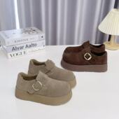 米诗思 百搭休闲鞋 牛皮加绒勃肯鞋 女厚底魔术贴一脚蹬时尚