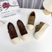 2025新款 女百搭休闲面包鞋 时尚 加绒魔术贴厚底小白鞋