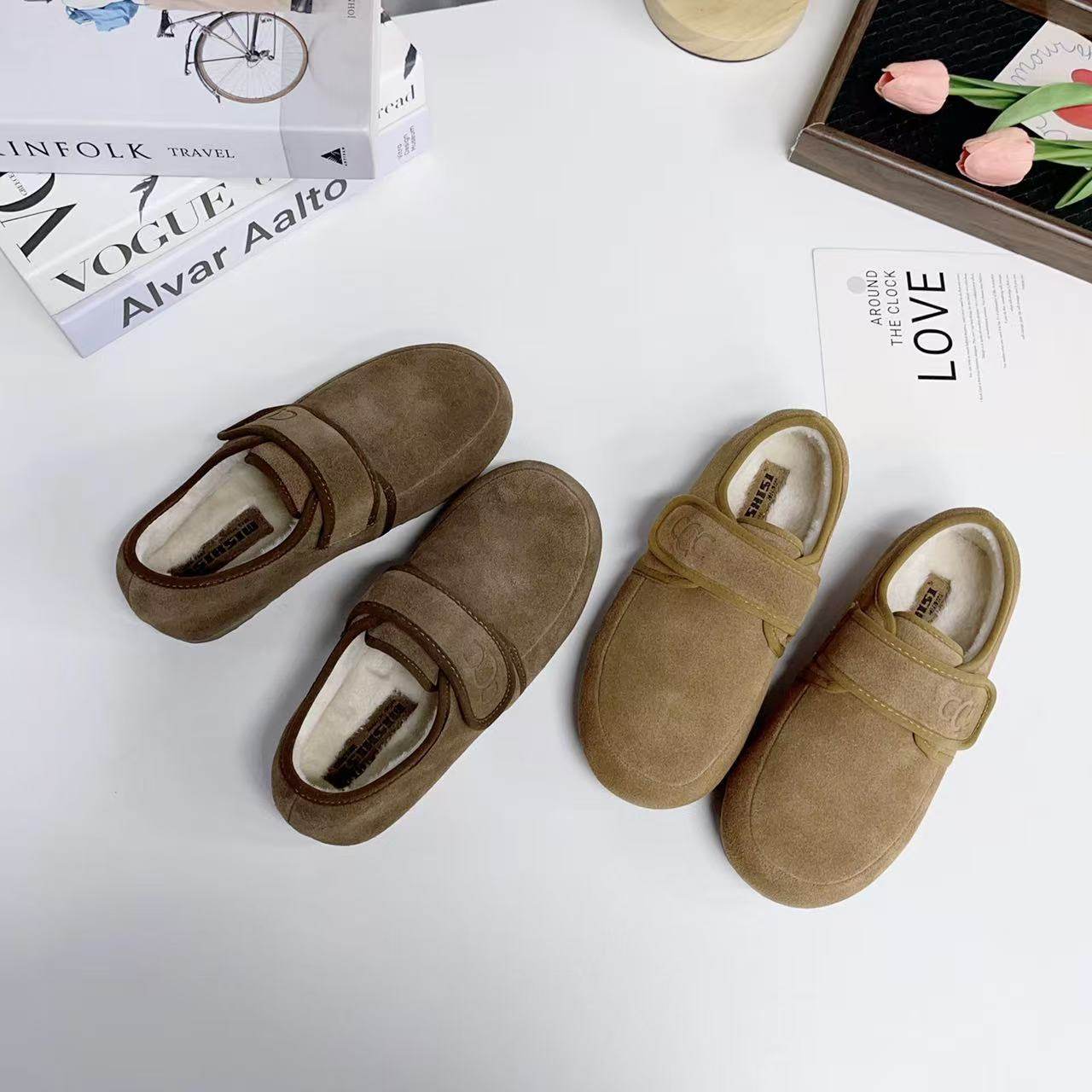 2025秋冬加绒魔术贴毛毛鞋