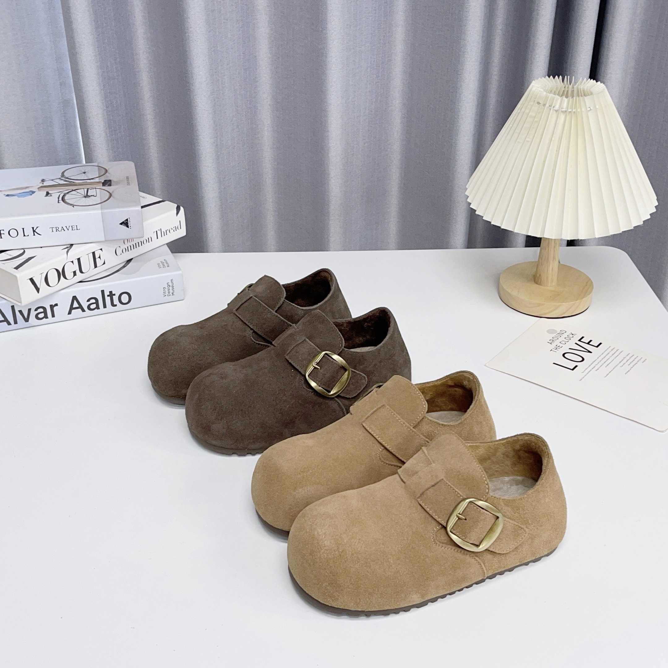 真皮秋冬加绒勃肯鞋女皮带扣